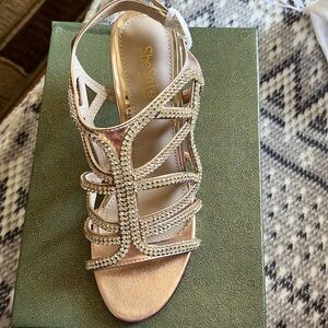 SheSole Woman low hell dance sandals in Rose color sparkly strappy